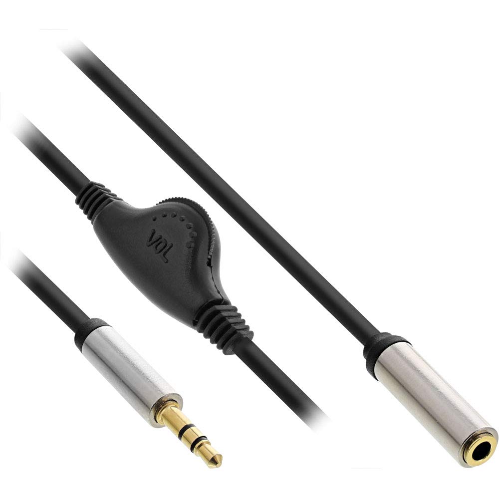 InLine 99253B Slim Audio Cable Jack 3.5 mm M/F with Volume Control 0.25 m