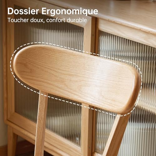 YESWOOD Set of 4 Solid Oak Dining Chairs, Ergonomic Backrest, Padded Chair for Dining Room, Kitchen, Living Room, Office, Bedroom, 47.5 x 55 x 78 cm, Natural Oak
