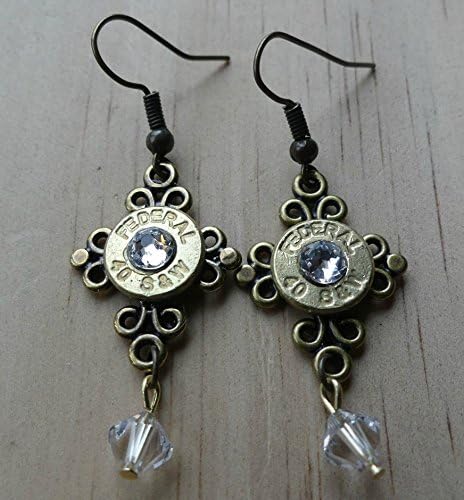 Federal 40 S&amp;W Bullet Cross Earrings with Clear Swarovski Crystals