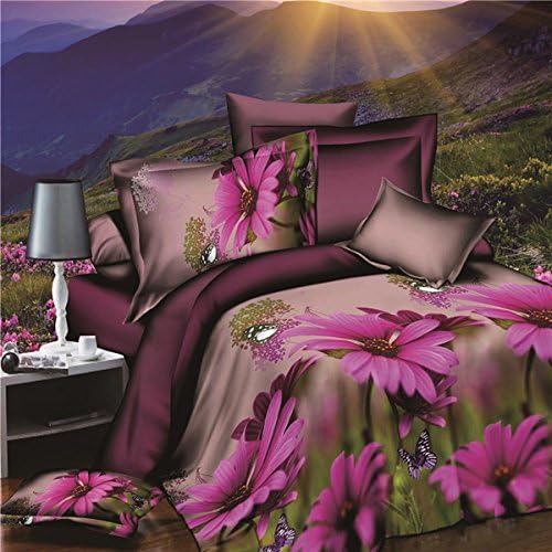 RoseBlue byRisa 4pcs Suit Polyester Fiber 3D Purple Chrysanthemum Flower Reactive Dyeing Bedding Sets Queen King Size