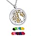 HooAMI Aromatherapy Essential Oil Diffuser Necklace - Vine Flower Cat Stainless Steel Locket Pendant,11 Refill Pads