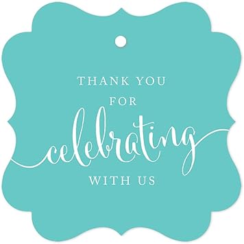 Amazon Com Andaz Press Fancy Frame Gift Tags Thank You For Celebrating With Us Diamond Blue 24 Pack For Baby Bridal Wedding Shower Kids 1st Sweet 16 Quinceanera Birthdays Anniversary Graduation Baptism Christening Confirmation