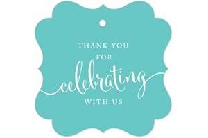 Andaz Press Fancy Frame Gift Tags, Thank You for Celebrating with Us, Diamond Blue, 24-Pack, for Baby Bridal Wedding Shower, Kids 1st Sweet 16 Quinceanera Birthdays
