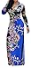 Gemijack Women's Printed Maxi Dress Long Sleeve Slit Stretchy Long Dress with Self Fabric Belt