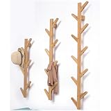 Porte-manteau Mural Bambou Forme Arbre - 6 Crochets - 78cm Hauteur - Brun Naturel - Pour Entrée Ou Chambre