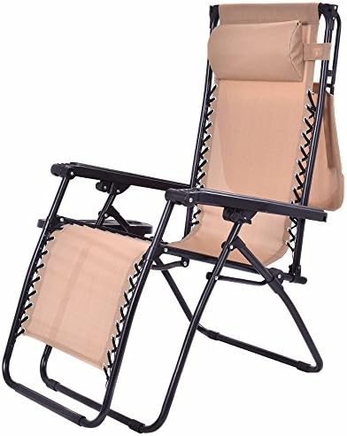 Beige Folding Recliner Zero Gravity Lounge Chair
