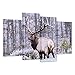 iHAPPYWALL 4 Panel Wild Animal Canvas Wall Art Deer Elk Look Back In Forest Bushes The Picture Print On Canvas Stretched And Framed For Home Decor Ready To Hang