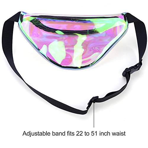 Miracu Holographic Fanny Pack, 80s Fanny Packs for Women and Men, Shiny Waist Pack Bum Bag Fashion for Rave, Festival, Party, Travel (Clear Holographic)