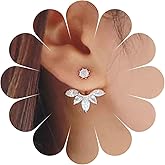 Yheakne Boho Crystal Lotus Jackets Earrings Gold Crystal Studs Earring Sparkle Rhinestone Ear Jackets Earring CZ Ear Climber Earrings Wedding Earrings Jewelry for Women (Gold)