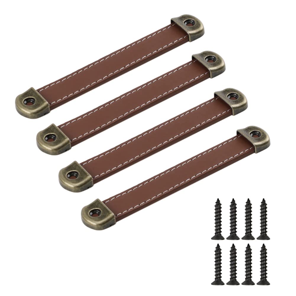 SYDARSYN 4 Pcs Handmade Leather Handles Furniture Kitchen Drawer Pull Wardrobe Cabinet Door Handle Vintage Soft Leather Handles for Cupboard Pulls Drawer Knobs 128mm
