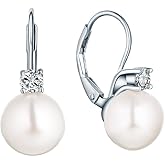 JO WISDOM 925 Sterling Silver Cubic Zirconia Freshwater Cultured Pearl Drop & Dangle Leverback Earrings