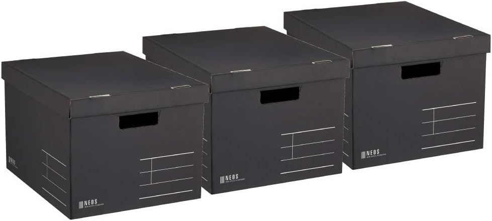 Amazon コクヨ 収納ボックス Neos Lサイズ フタ付き ブラック 3個セット Nelb Dx3am 書類保存箱 文房具 オフィス用品
