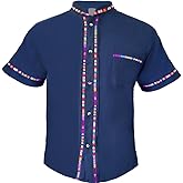 Mexican Guayabera Short Sleeve Shirt for Men Traditional Style Colorful Embroidery Mexican Shirt. Made in Mexico. 100% Cotton