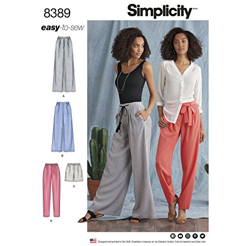 SimplicityCreative Patterns Misses' Pants with Length & Width Variations & Tie Belt Pattern, H5 (6-8-10-12-14)