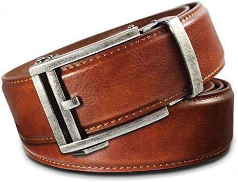 Men's Holeless Leather Ratchet Click Belt - Trim to Perfect Fit (Various Styles and Colors)