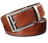 Men's Leather Ratchet Click Belt - Hemingway Antique Silver Buckle w/ Saddle Tan Leather Belt (Trim to Fit: Up to 45'' Waist)