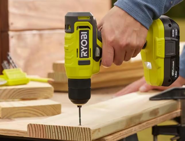 Drill Set Bundle with Ryobi 18V Cordless Drill, 1.5 Ah Lithium-ion Battery, 18-Volt Battery Charger, 40 Piece Multipurpose Drill Bits, and Buho 16 Inch Tool Bag with Outside Pockets