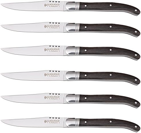 [Set of 6] Steak Knives, Hailingshan Stainless Steel Straight Edge Sharp Cutlery Table Dinner Knives Dishwasher Safe Mirror Polishing Flatware[Gift Boxed]For Kitchen Restaurant Hotel-Wenge Wood Handle