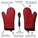 Silicone Oven Mitts, 1 Pair (2 x Dark Red Mitt), Deluxe Quilted Liner, Bonus Brush