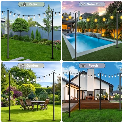 TQQVXX 7 Pack 10 FT String Light Poles,Metal with Fork Lights Poles for Outdoor String Light, Rustproof Heavy Duty for Outside Garden,Patio,Wedding,Backyard,Deck,Party