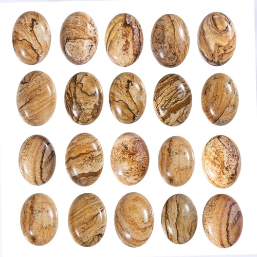 mookaitedecor 12pcs Oval Cabochon Gemstone CAB Flatback Stone for Jewelry Making, 13x18 mm, Picture Jasper, Agate