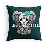 Kenneth Case-Pillowcase Teal Blue Day of the Dead Sugar Skull Baby Elephant Decorative Pillowcases 18X18 Inch(One Side)