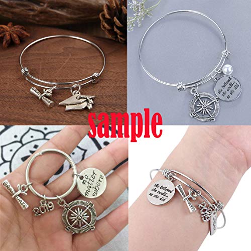 Youdiyla 50 Graduation Charm Collection, Bulk Class of 2019 Graduate Hat Cap School Compass Book Pen Charms Metal Pendant Craft Supplies Findings for Necklace and Bracelet Jewelry Making (HM306) - Thumbnail 6