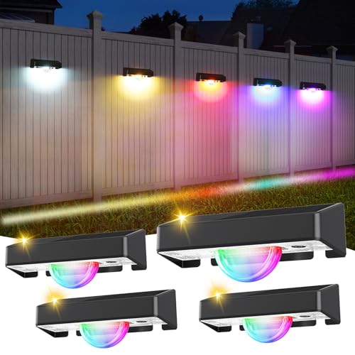 Quntis Set of 4 Outdoor Solar Wall Light with Linear Light Effect, IP44 Solar Outdoor Wall Light, Warm/Cold White Solar Wall Light and RGB Modes for Wall, Fence, Yard, Terrace