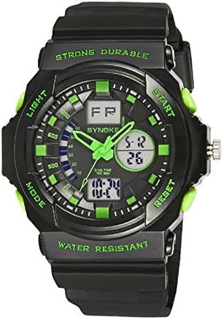 Cool Waterproof Digital Analog Alarm Chronograph Stopwatch Kids Sports Watches for Age 11-15 Years old Boys Youth Black+Green