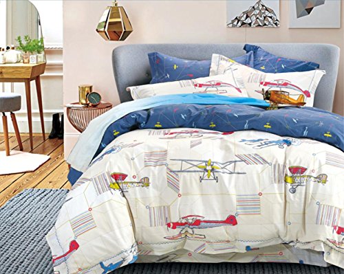 Vintage Airplanes Boys Bedding Full Queen 3pc Duvet Cover Set 100