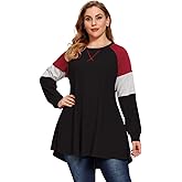 LARACE Plus Size Tops Women Pullover Sweatshirt Color Block Tee Long Sleeve Tunic Striped Raglan Shirt