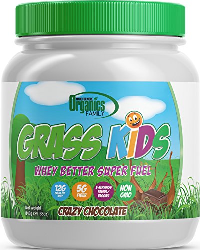 Chocolate Kids Nutritional Protein Shake – Complete Meal Replacement – 3 Servings Fruits/Veggies – No Sugar – Non-GMO and Organic Ingredients – Grass Kids – Crazy Chocolate – 15 Meals