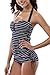 ALove Women's Halter One Piece Swimsuit Striped Bathing Suit Ruched Swimwear