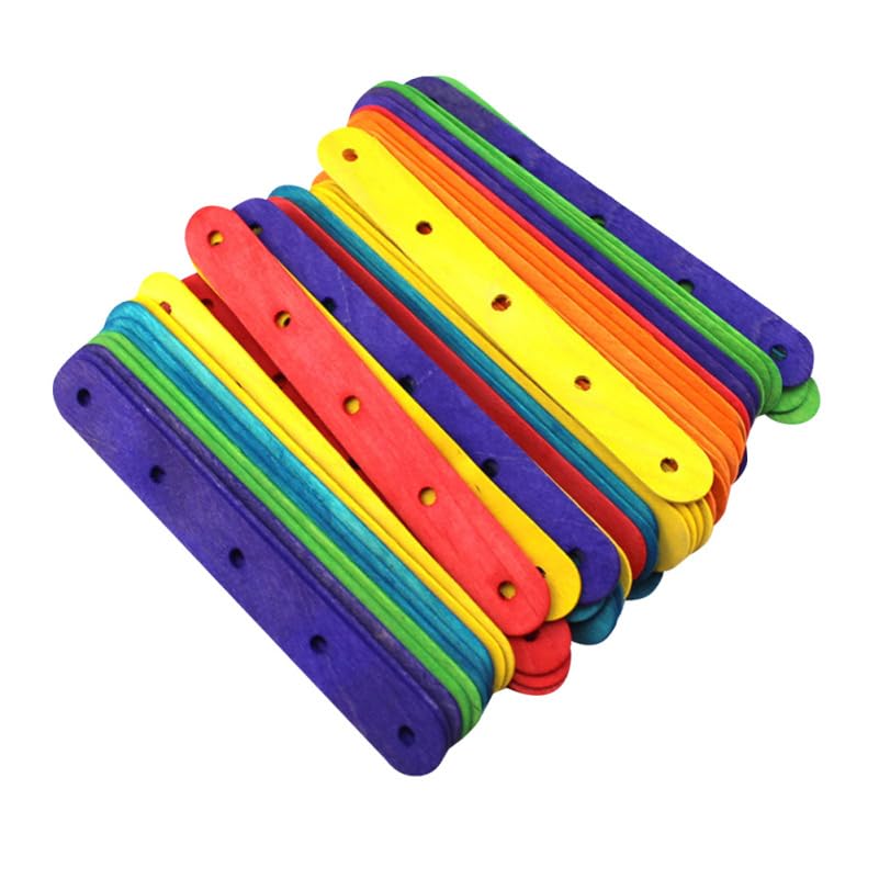 SEWACC 50pcs Colored Wood Craft Sticks with Holes Natural Jumbo Craft Sticks for DIY Projects Arts School Activities and Creative Designs Eco-Friendly