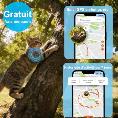 Collare GPS Gatto,GPS per Cani Supporta Sia I Sistemi iOS che Android, Localizzatore GPS per Cani in Tempo, Batteria A Lunga Durata, Localizzatore per Animali Domestici Impermeabile-Nero
