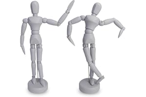 HANIFOREVER 2-Pack 8" Wooden Mannequin Figures Artists Body Dolls Statue Human Action Drawing Model Posable Mini Art Manikin Stop Motion Figure, Wooden Dummy Gifts for Drawing, Painting, Sketching/Grey