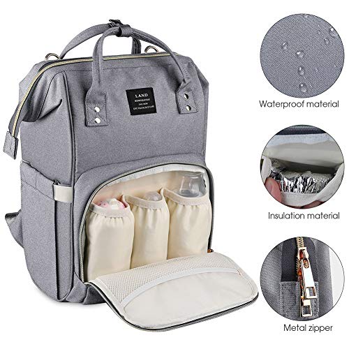 Diaper Backpack, Large Capacity Baby Bag, Multi-Function Travel Backpack Nappy Bags, Nursing Bag, Fashion Mummy, Roomy Waterproof for Baby Care, Stylish and Durable, Linen Grey