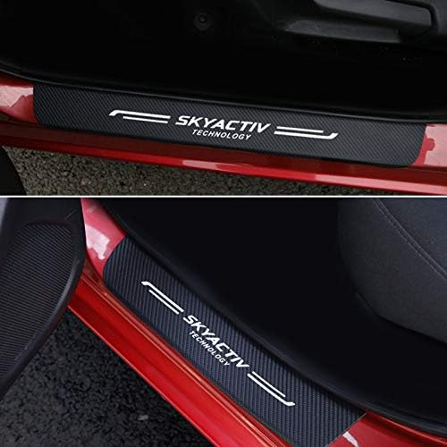 Car Door Sill Protector for CX-8 CX-9 AXELA, Carbon Fiber Car Welcome Pedal Decoration Pedal, Anti-slip/Wear Car Accessories（Black 4Pcs）