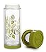 Libre Tea Durable Glass Infuser Bottle with Mesh Strainer for Loose Leaf, Matcha, Fruit Water and Coffee, Use Iced or Hot, Perfect for Travel, BPA-Free, 14oz, Lively Leaves Green