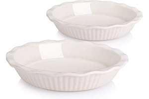 AVLA Ceramic Pie Dish for Baking, 9 Inches/ 47OZ Pie Pan Pie Plate Round Baking Dish Pan with Ruffled Edge for Kitchen Cooking Dessert Dinner, White, Set of 2