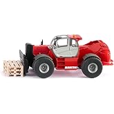 Siku Manitou MHT 10230 Telescopic Handler 1:50 Scale 3507 | Diecast Metal &amp; Plastic Toy Vehicle Replica | Color Red | Includes 3 pallets &amp; Trailer Coupling | Collectible Super Series
