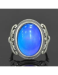 Diversión joyas anillo de plata de ley Multi Cambio de color oval Stone Estado de Ánimo bruñido tamaño ajustable