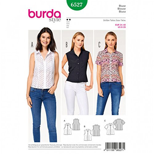 Burda Ladies Easy Sewing Pattern 6527 Stand Collar Blouse Tops
