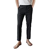 GINGTTO Linen Pants Men Slim Fit Elastic Waistband Lightweight Summer Beach Fashion Casual Pant