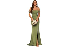 PUXIU Long Satin Bridesmaid Dresses with Silt for Women 2025 Formal Gowns Mermaid Evening Dress PU070