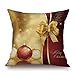 BLUETTEK Merry Christmas Series Cotton Linen Decorative Throw Pillow Covers 18 Inch by 18 Inch (Xmas Bells & Bow)