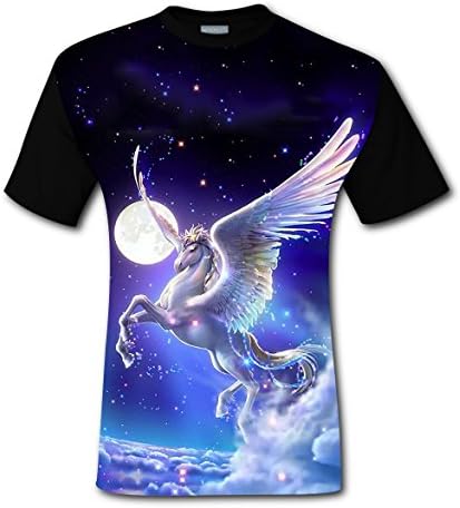 plse Men 3D Printed Unicorn Moon Wing Fathers Day Short Sleeve T-Shirt Tee