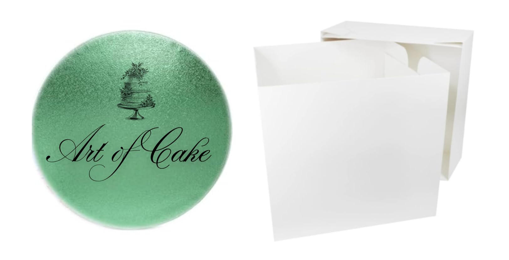 Art of Cake -8 inch Round GREEN Cake Drum Board and WHITE TALL CAKE BOX(8" x 8" x 8")