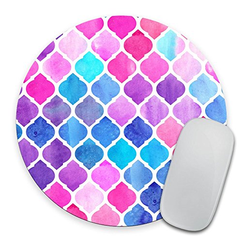 Cool Rainbow Pastel Watercolor Moroccan Pattern Prints Mouse Pad Small Size Round Gaming Non-Skid Rubber Pad