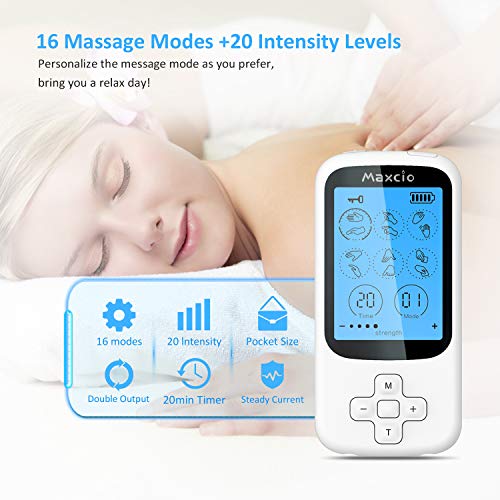 TENS Unit Muscle Stimulator, Maxcio Dual Channel Tens Machine with 16 Modes 20 Massage Intensity, Re - //coolthings.us